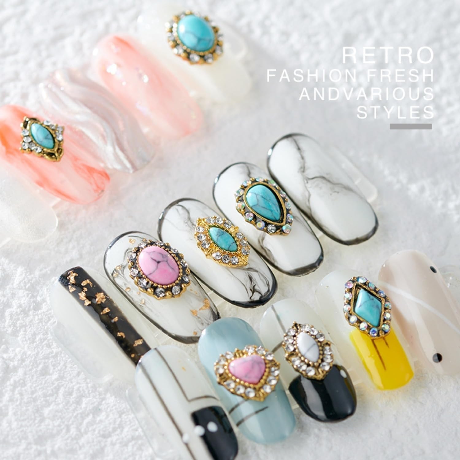 50PCS Western Nails Turquoise Nail Charms 3D Nail Art Supplies Nail Nail Deco…