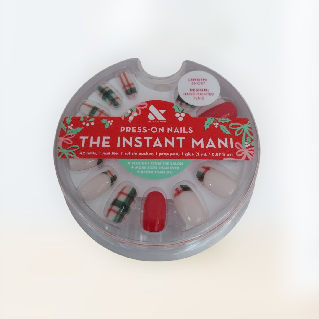 Olive & June THE INSTANT MANI 42ct SHORT LENGTH Press On Nail HAND-PAINTED PLAID