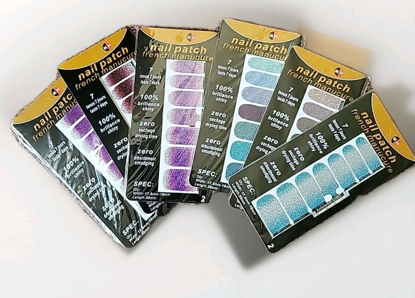 Nail Patch French Manicure Sticker Design Glitter Multicolor Beaty Lot Of 6 New