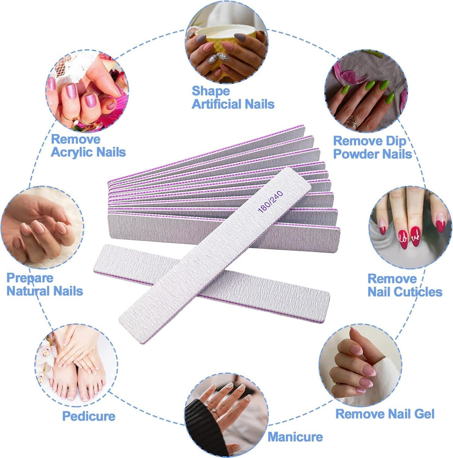 Nail Files (24 Packs), Professional 180/240 Grit Double Sided Emery Boards fo…