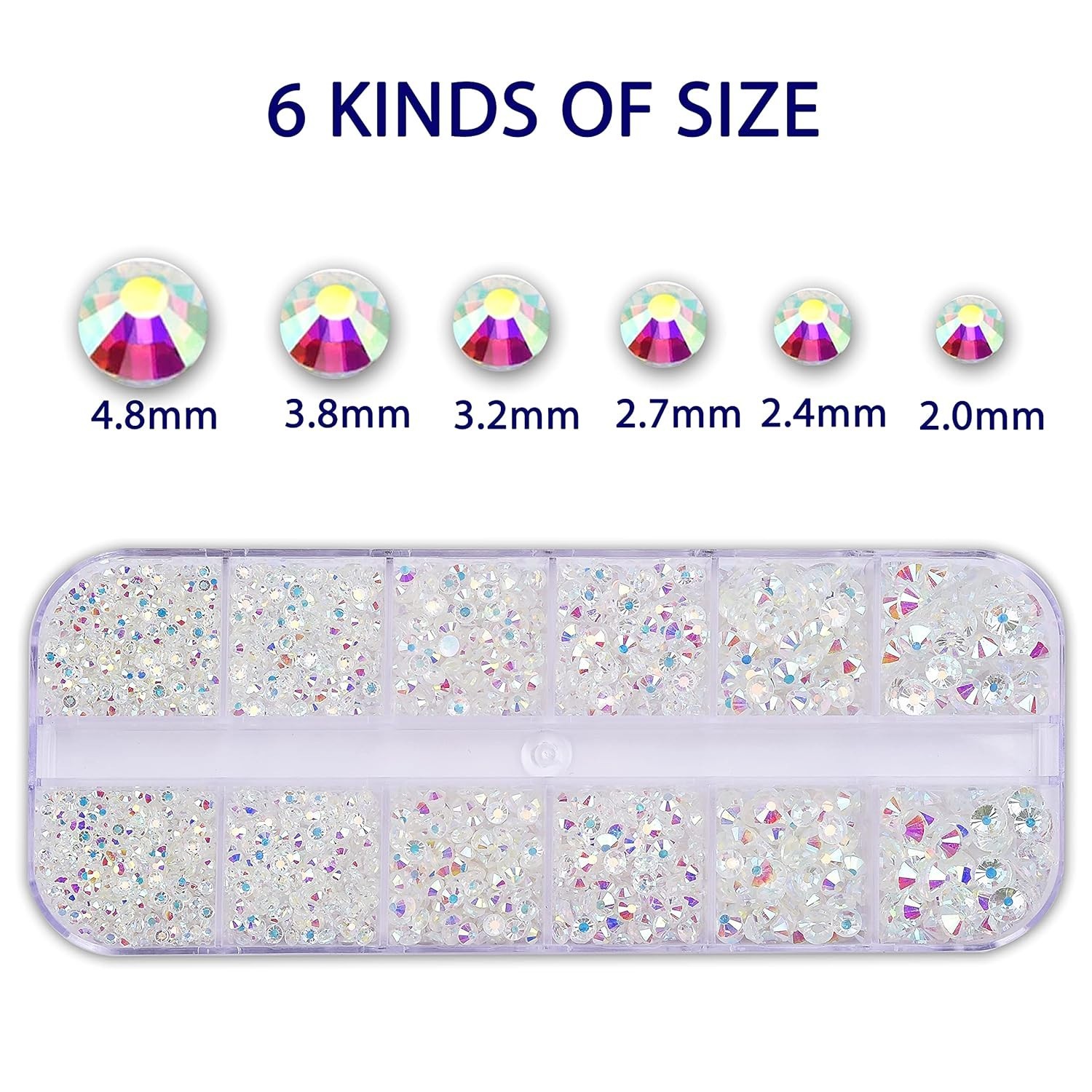 Nail Art Rhinestones Kit 2400Pcs Nail Gems Ab Flatback Rhinestones Gems Stones,