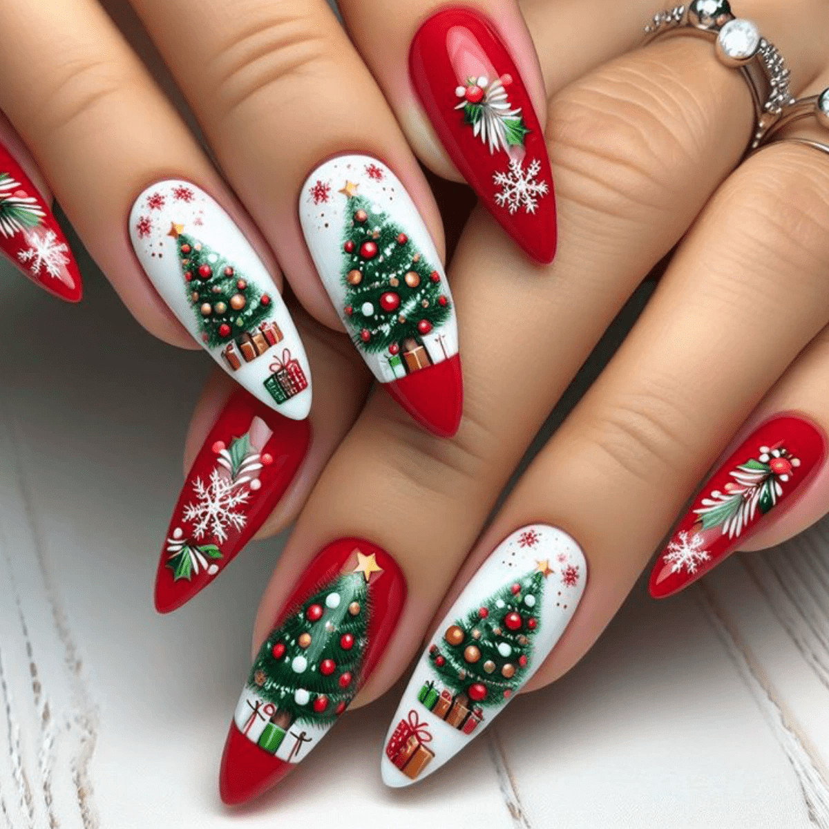 96pcs Christmas Press-on Nails Reindeer Tree Candy Cane Holiday Party Nails