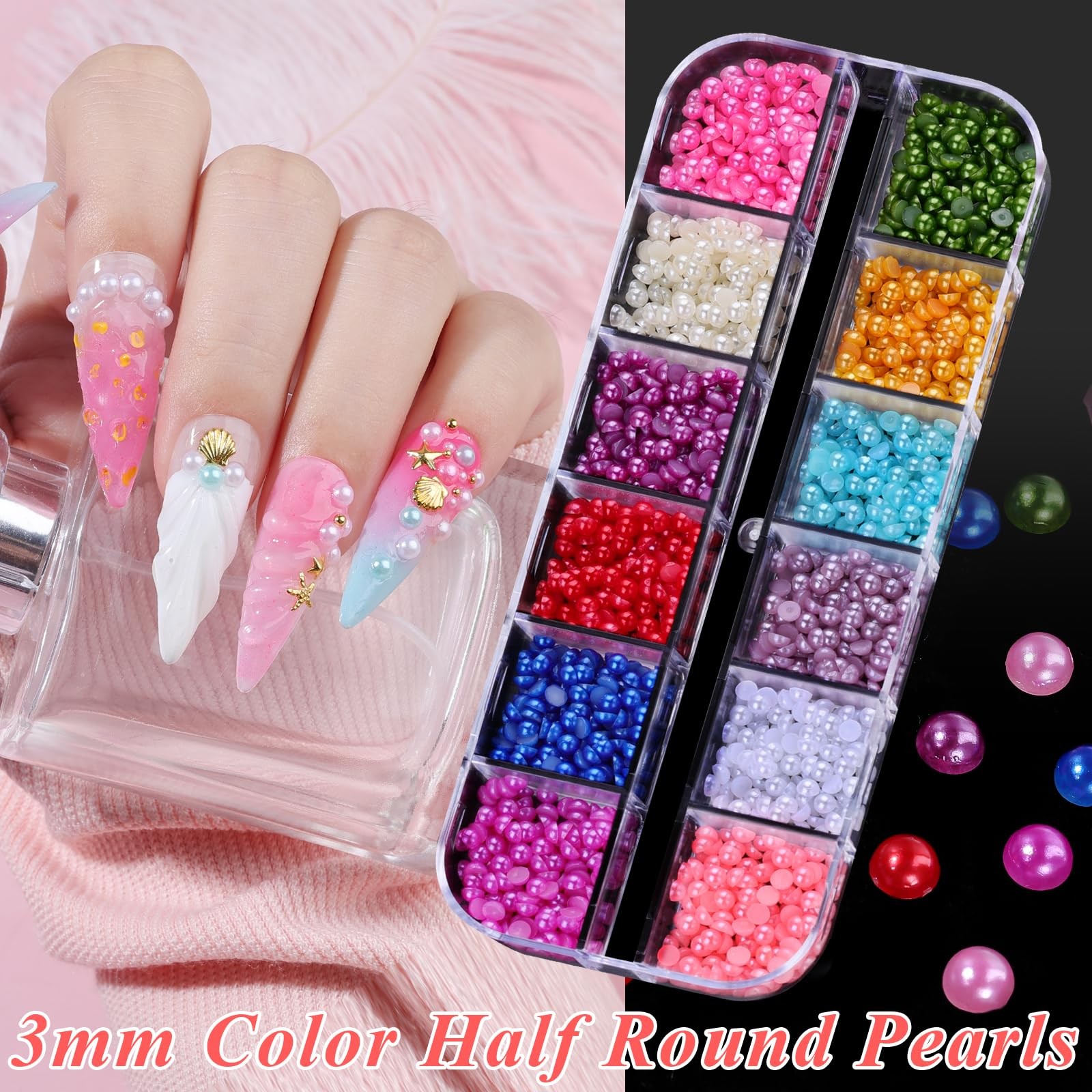 11000pcs Nail Rhinestones and Pearls for Nail Art, 3mm Resin AB Transparent J…