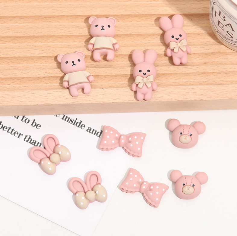 Pink Resin Charm Butterfly Bear Bunny Bow Design Phone Case Decoration 2Pcs