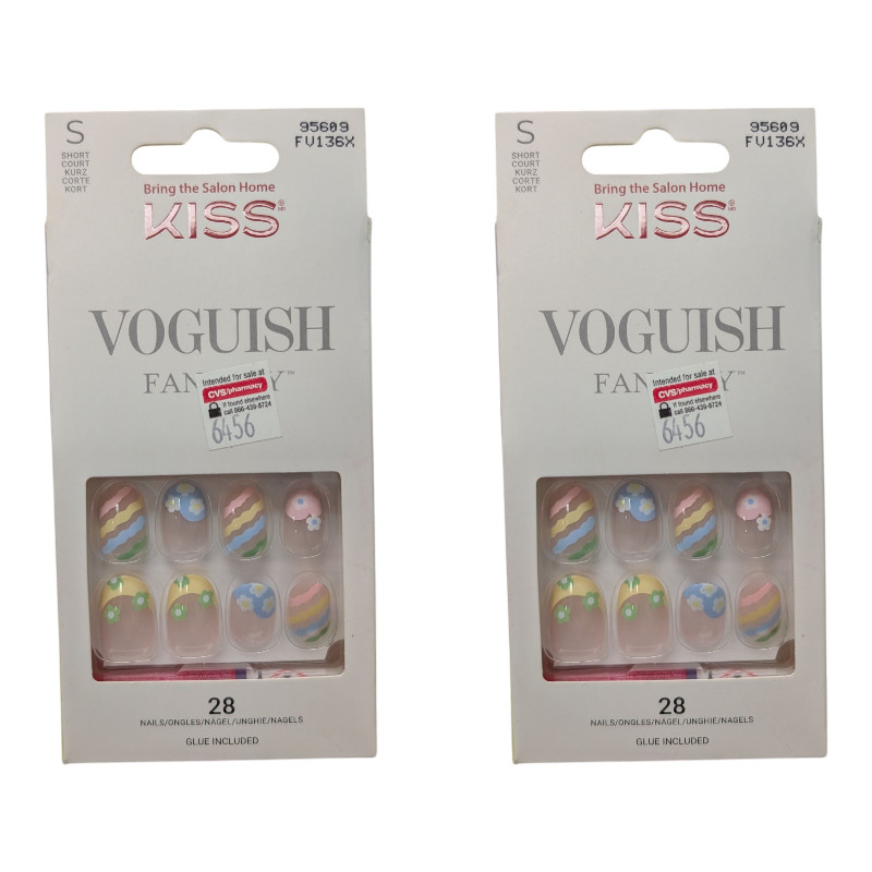 2-PACK Kiss Voguish Fantasy Press On Nails 2x 28 ct Short, Glue Included