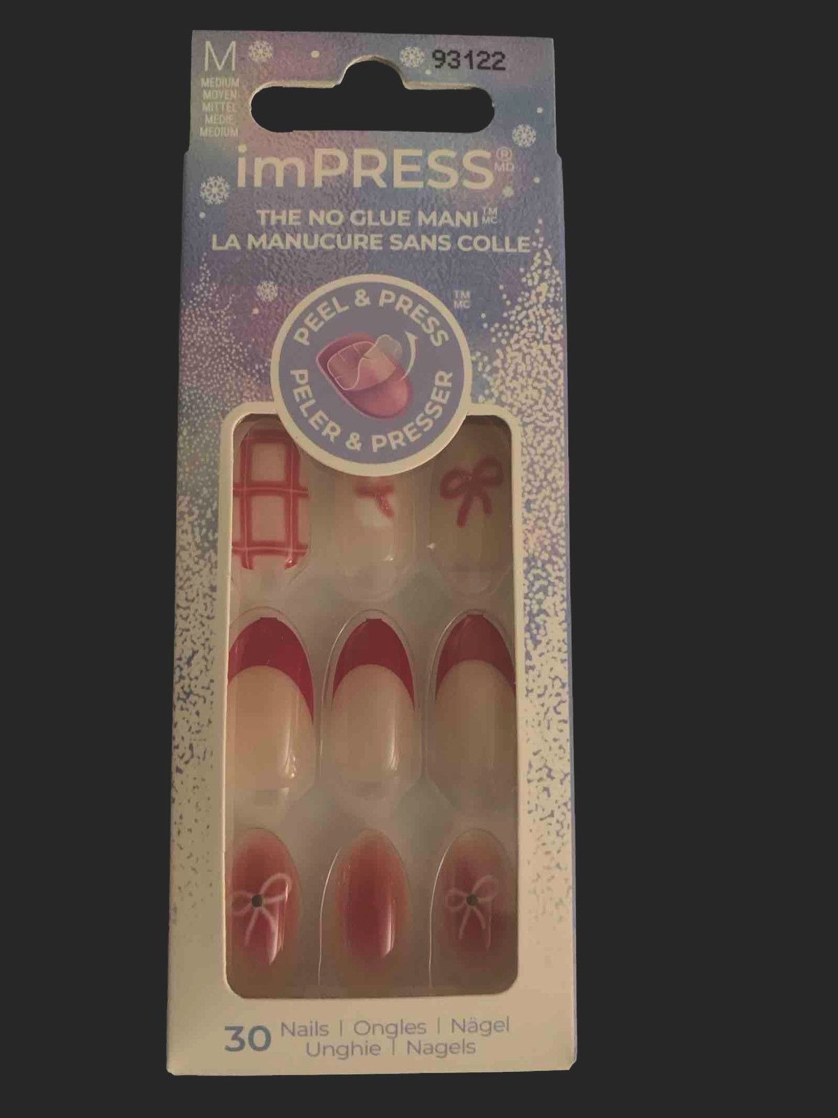 KISS imPRESS Press on Nails, Design, Yule Be Happy Medium Almond 30 Count NEW