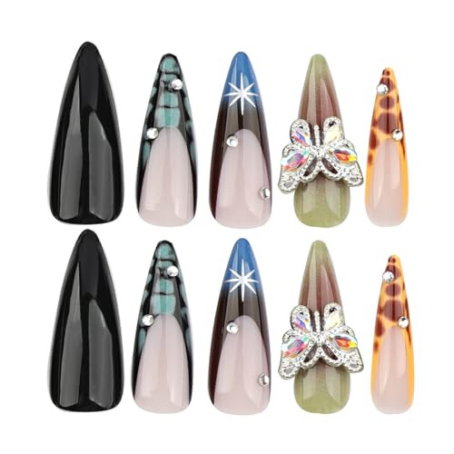 Stiletto Press on Nails Long Length Glue on Nails with Rhinestones and style 8