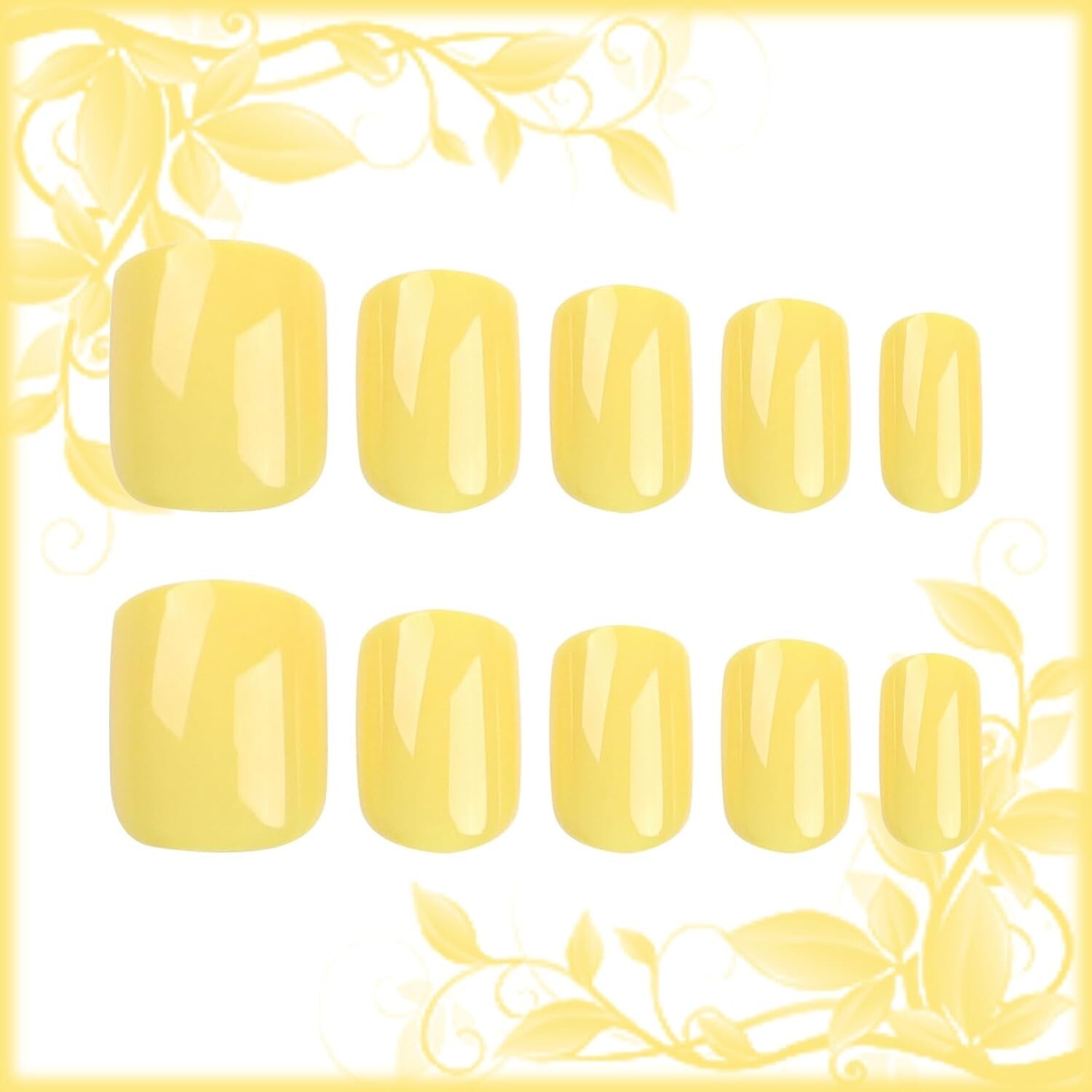 Press-On Manicure Nails 24 pieces short square solid color yellow acrylic fake