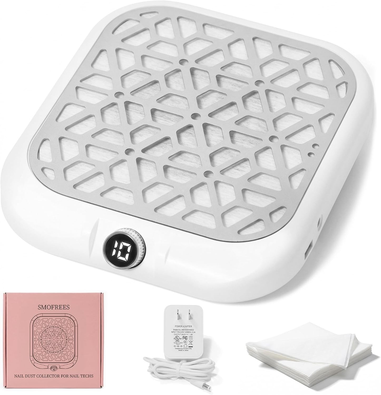 White Acrylic Nail Dust Collector with Digital Control & Whisper-Quiet Operation