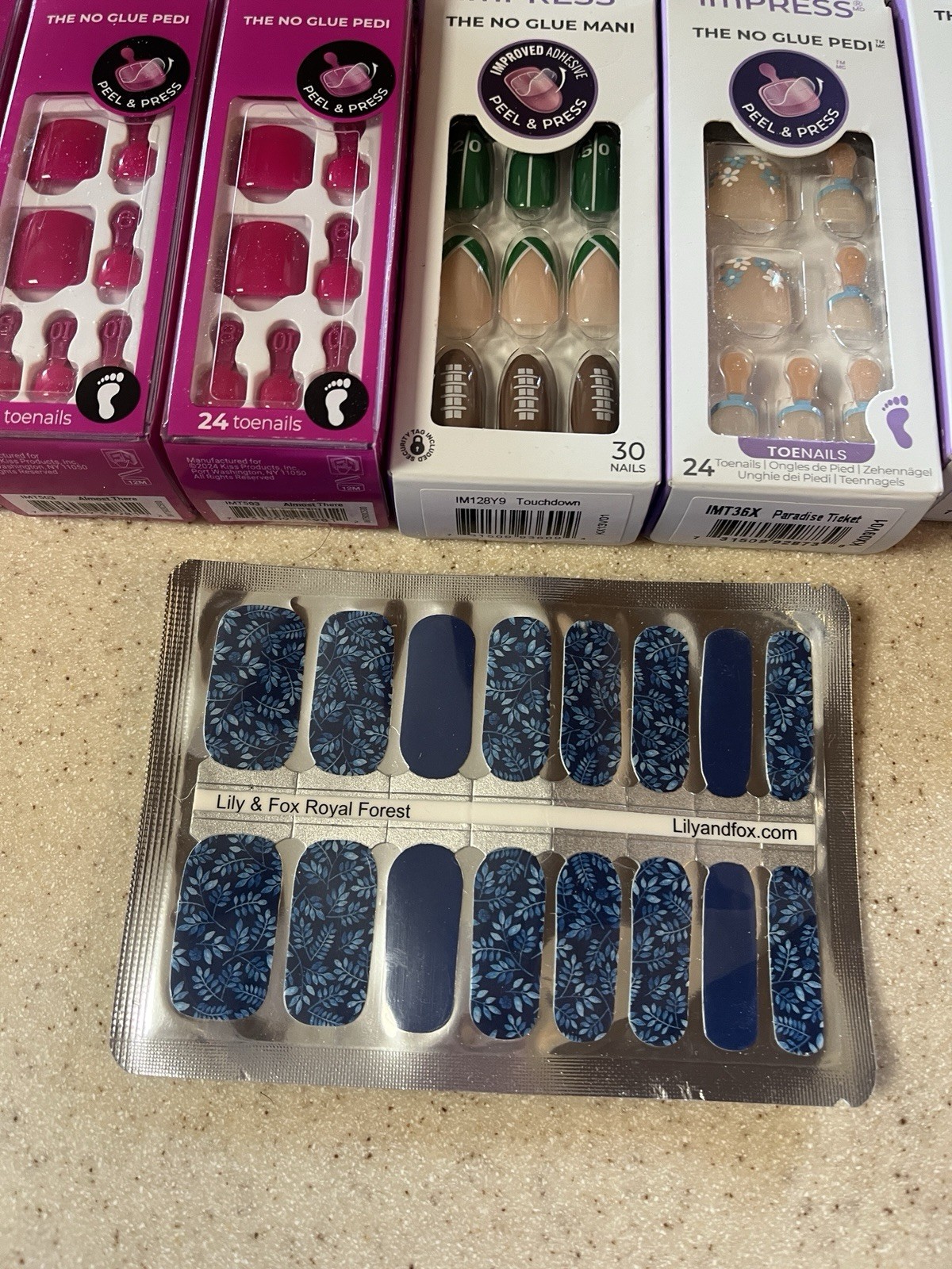 KISS Impress Lot Of 10 No Glue Mani-6 Pedi & 3 Color Street Nail Polish Strips