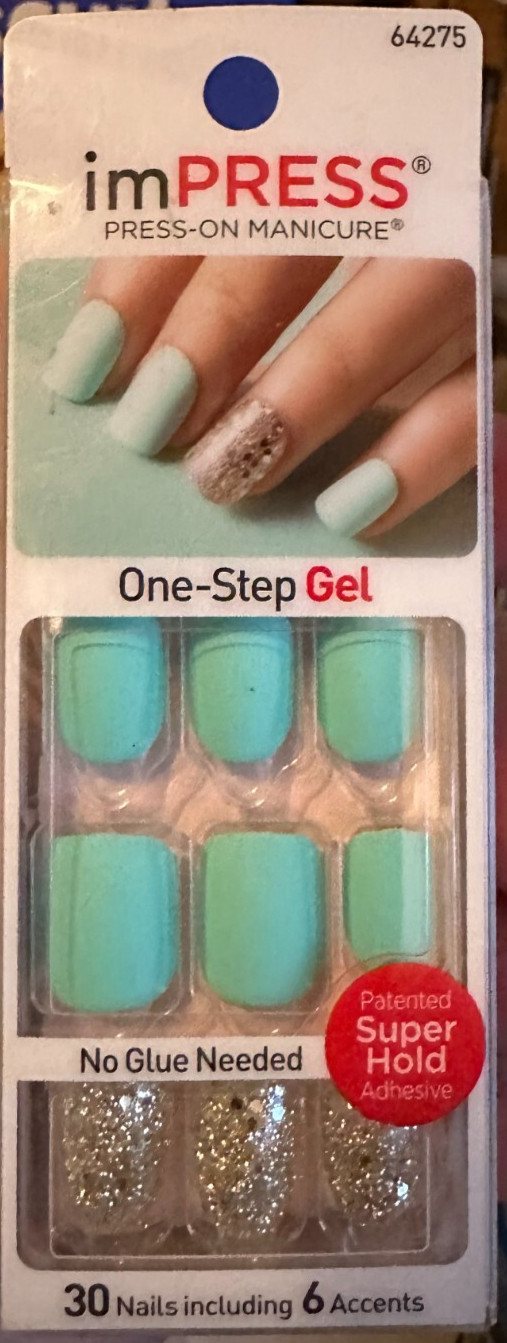 ImPRESS Press Nails Matte Teal blue green silver glitter accent