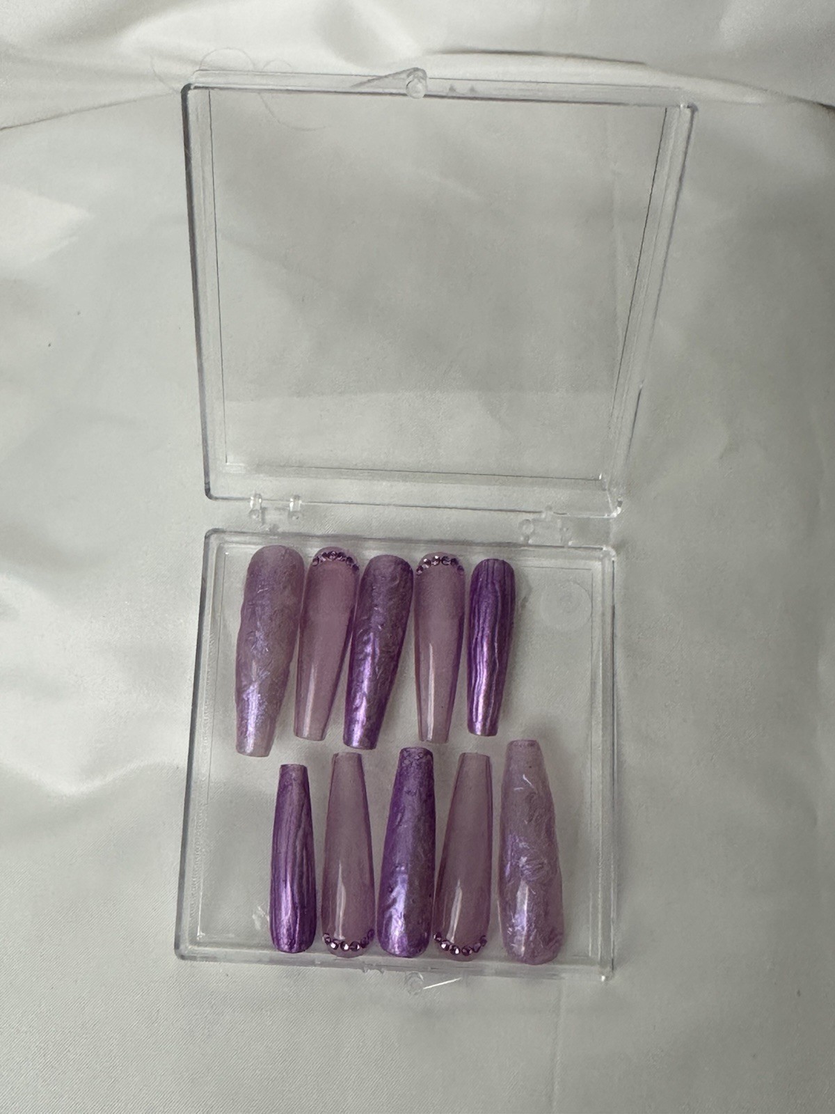 Handmade Custom Gel Press-On Nails “ Purple Bliss” Sz XL 634