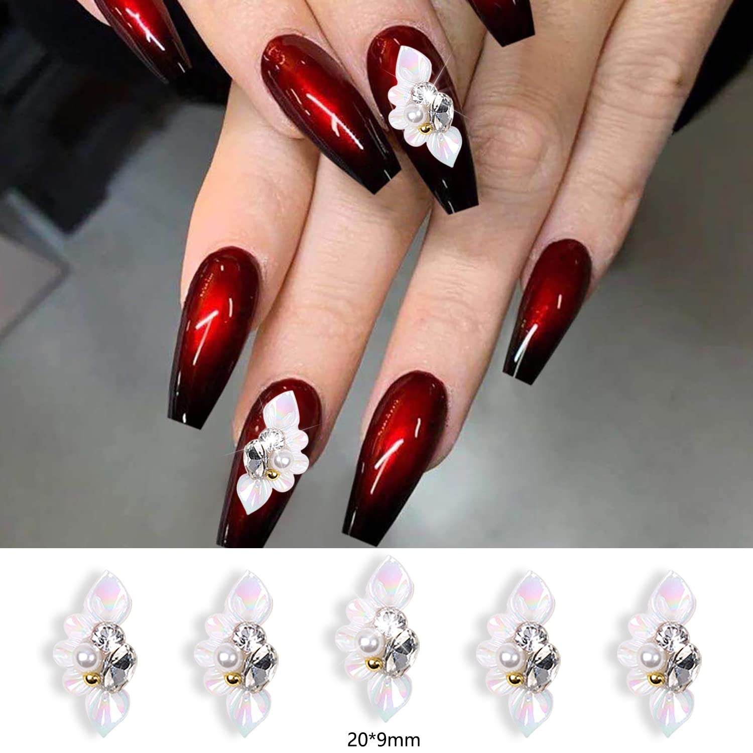 20pcs 3D Flower Beads for Nails Resin & Acrylic White Flower Nail Charms