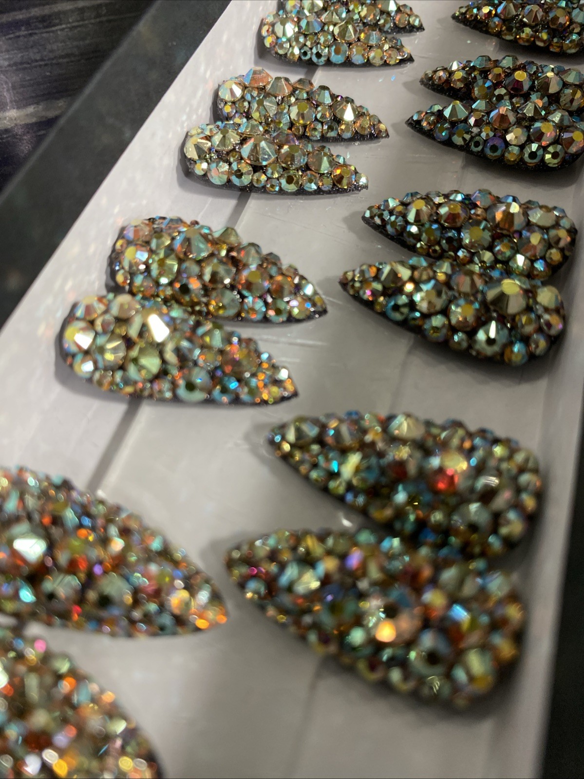 Press On Nails Handmade 24 Med Stiletto Ab Fire Crystal Nails Gel / Gel Polish