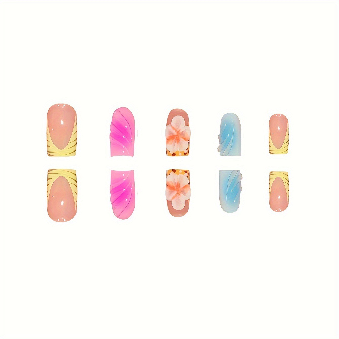 24Pcs Rainbow Gradient 3D Flower Press On Nails Bright Colorful Design