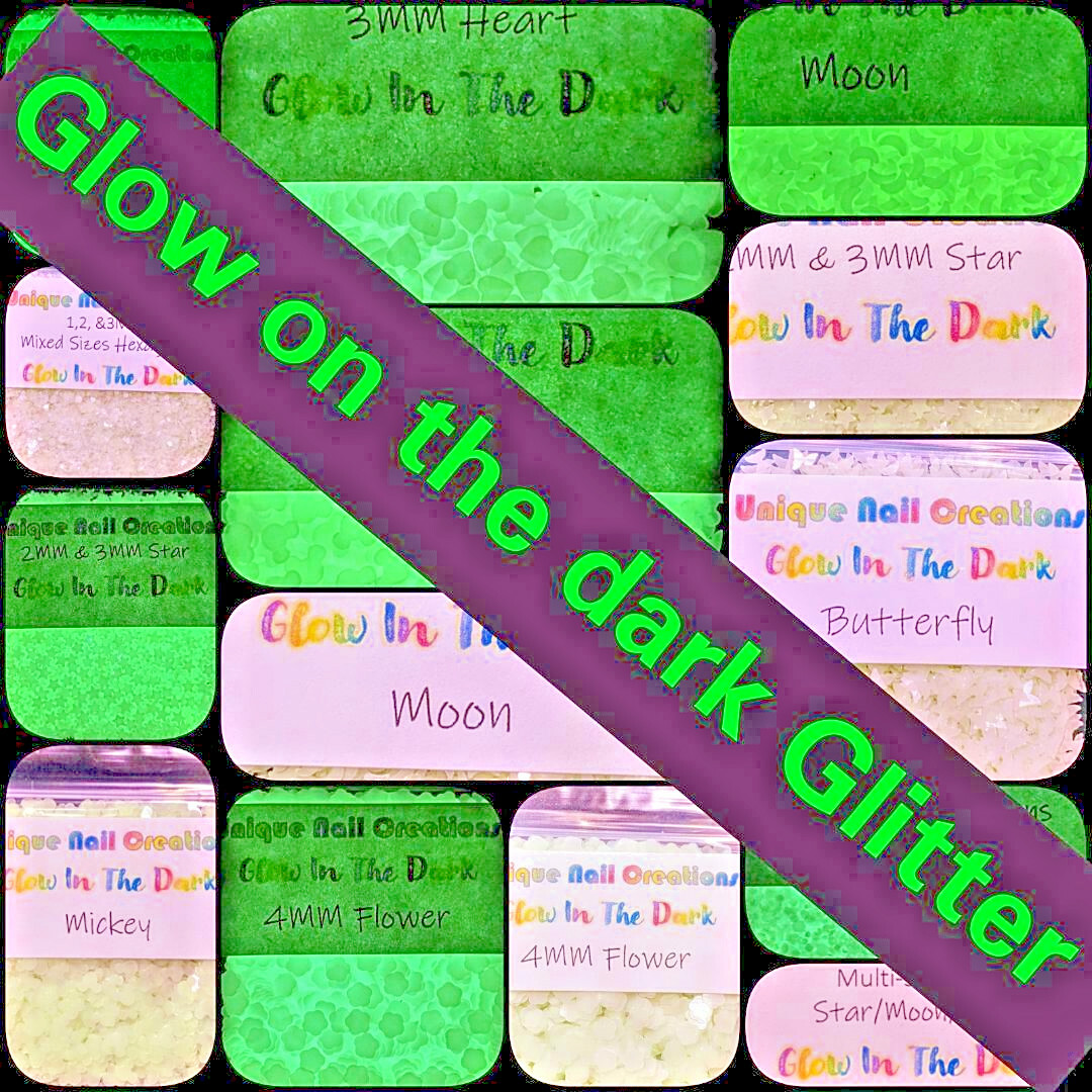 GLOW IN THE DARK GLITTER~MULTI SHAPES~Nail•Acrylic•Gel•Body Art•Face•Festival