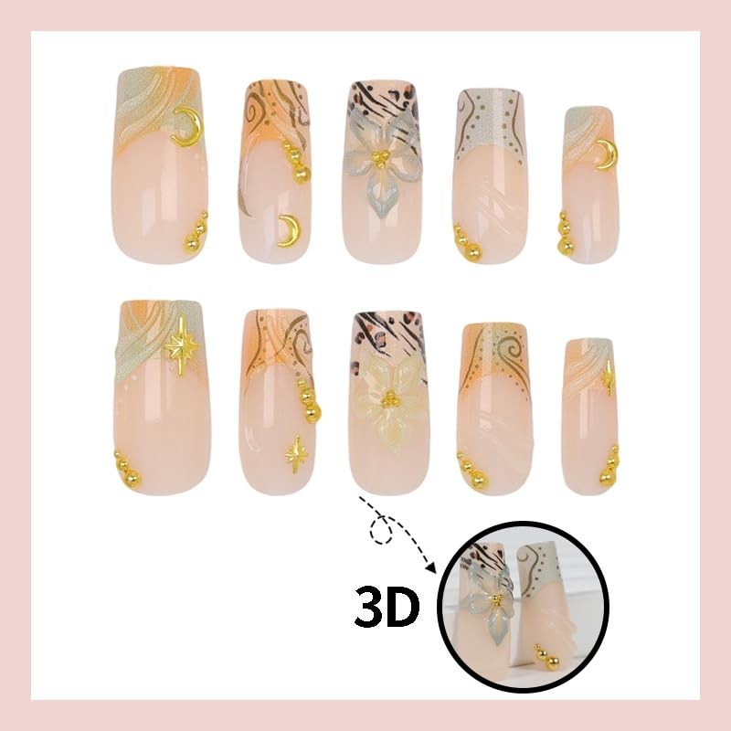 plalely Long Square Press on Nails Brown 01