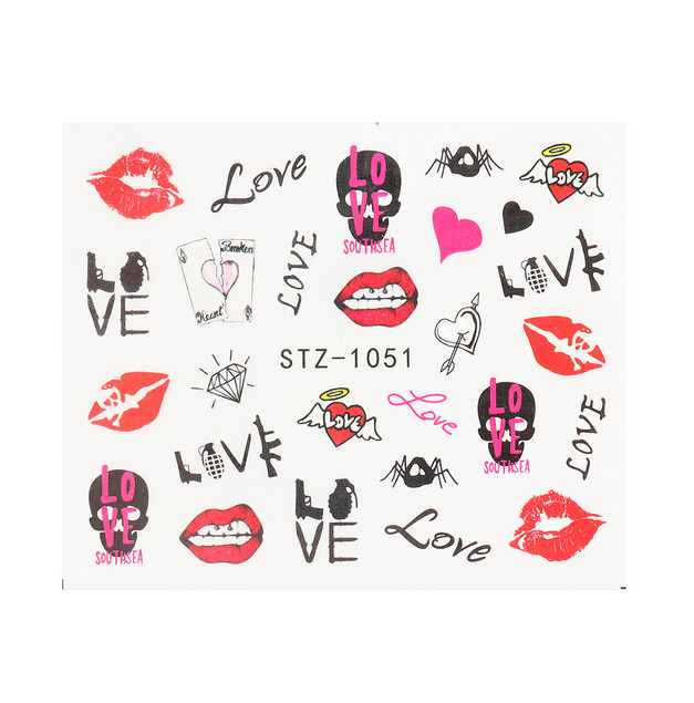 16 Sheets Nail Art Stickers Waterproof Decal Love Words Letters Heart Snake NS8