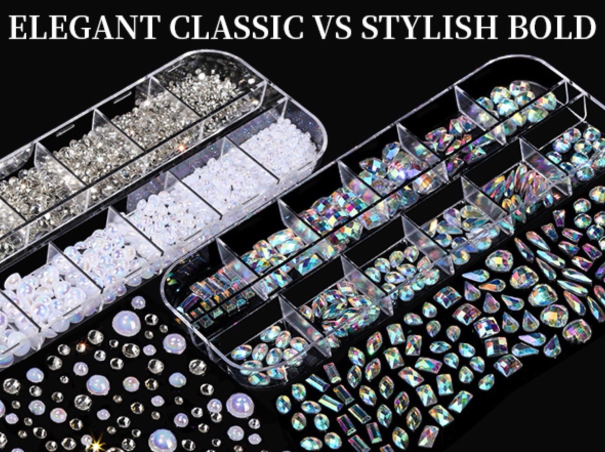 Nail Charms, Nail Rhinestones Kit with 8 Boxes of Nail Gems, 3D Charms for Nails
