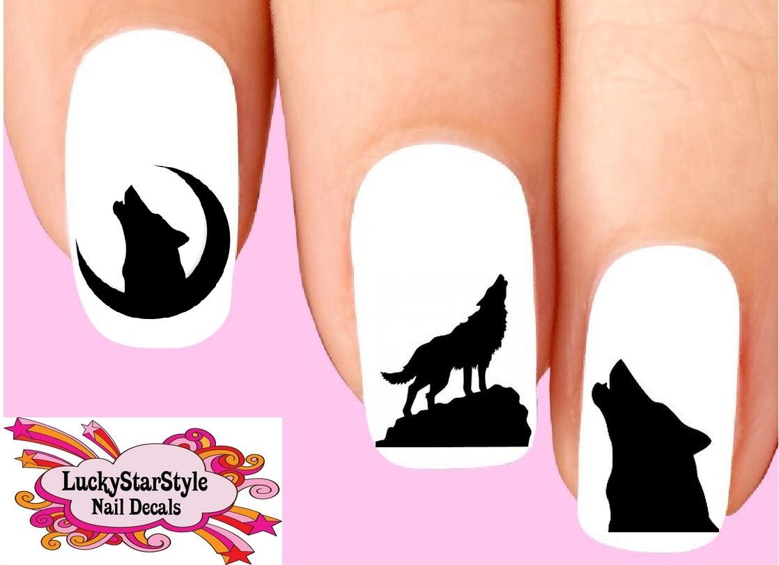 Waterslide Nail Decals Set of 20 – Wolf Howling Silhouette Assorted
