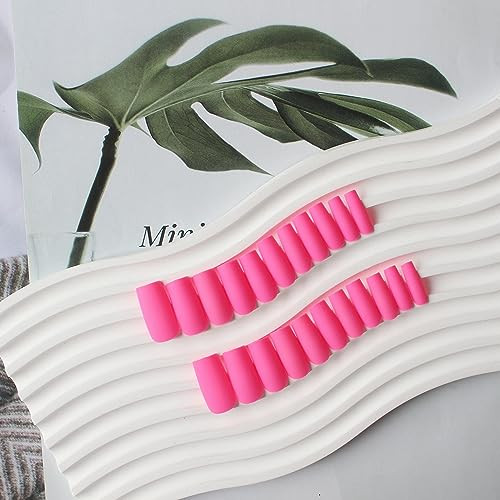 Matte Neon Hot Pink Press on Nails Long Medium Square, Fake matte hot pink