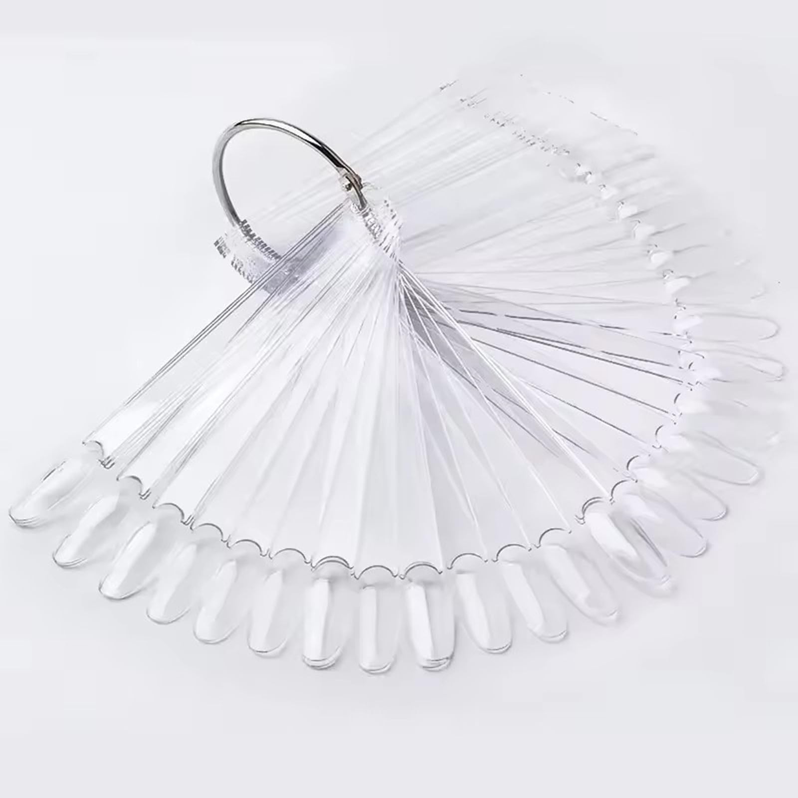 50 Pcs Clear Fan Shape Nail Color Swatches Sticks with Ring for Manicure