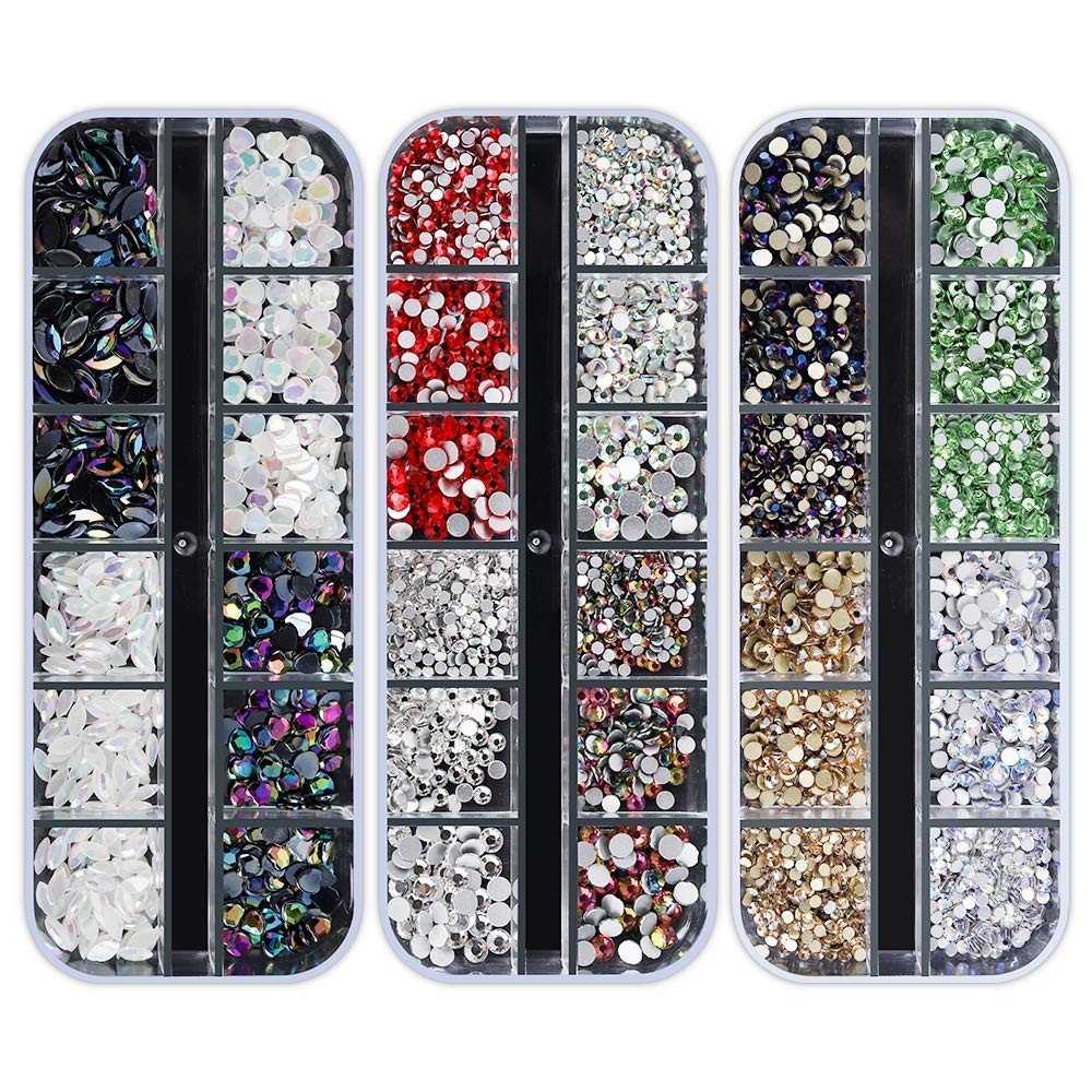 12 Boxes Nail Rhinestones Glitter Gems Crystals Sequins Kit with Tweezers & Pens