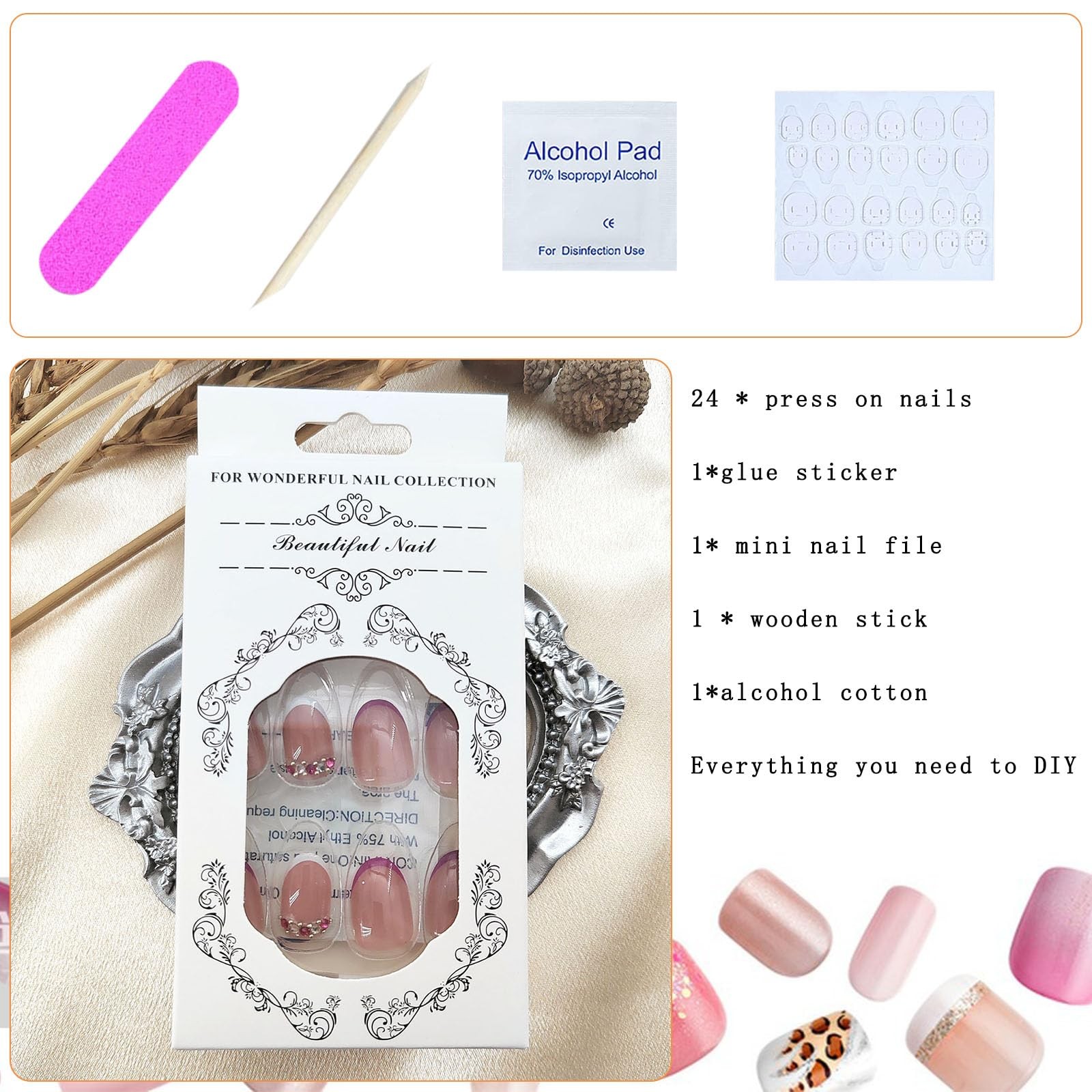Extra Short Press on Nails Oval Acrylic Fake Nails Press ons with Rhinestones…