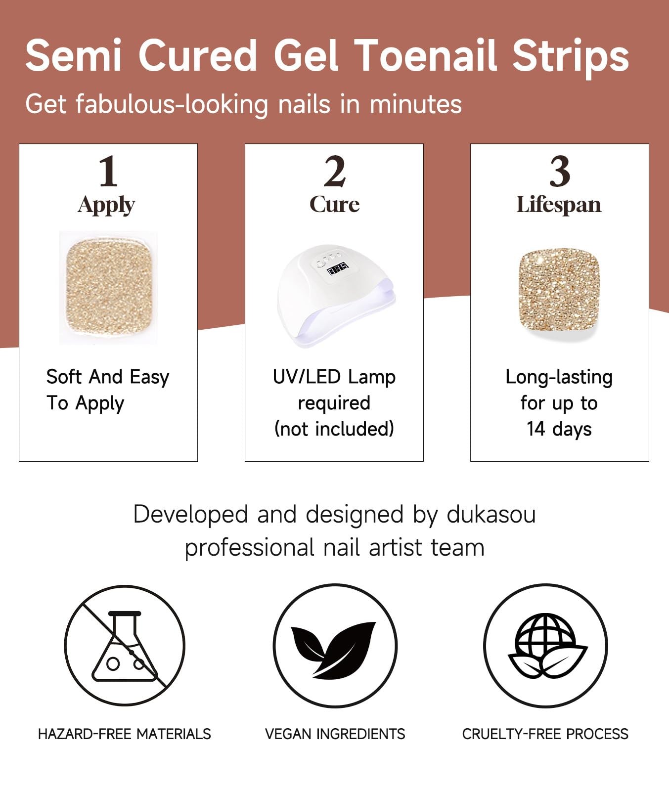 Semi Cured Pedicure Strips, Plum Jam, 32pcs Toenail Sticker