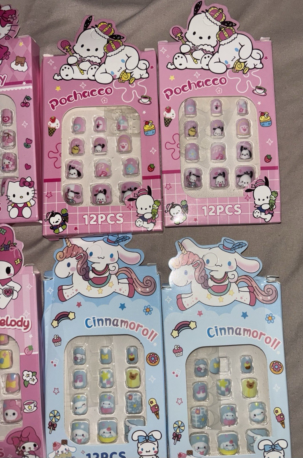 New Kids Press On Nails Hello Kitty, Cinnamon Roll, My Melody, Pochocco 2 Packs