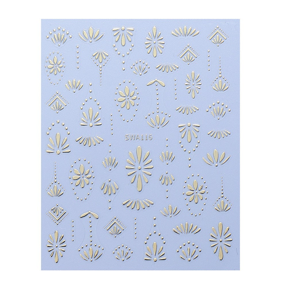 3 Sheets Bohemian Style Nail Stickers Gold Silver Blue Flower Petals Line NH28