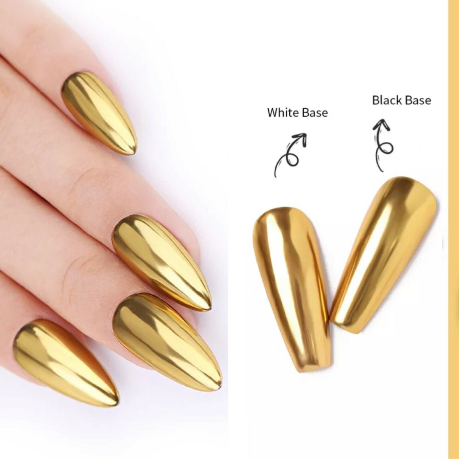 GOLD Mirror Nail Chrome Powder Effect Dust Nails Platinum Shimmer Pigment Brush
