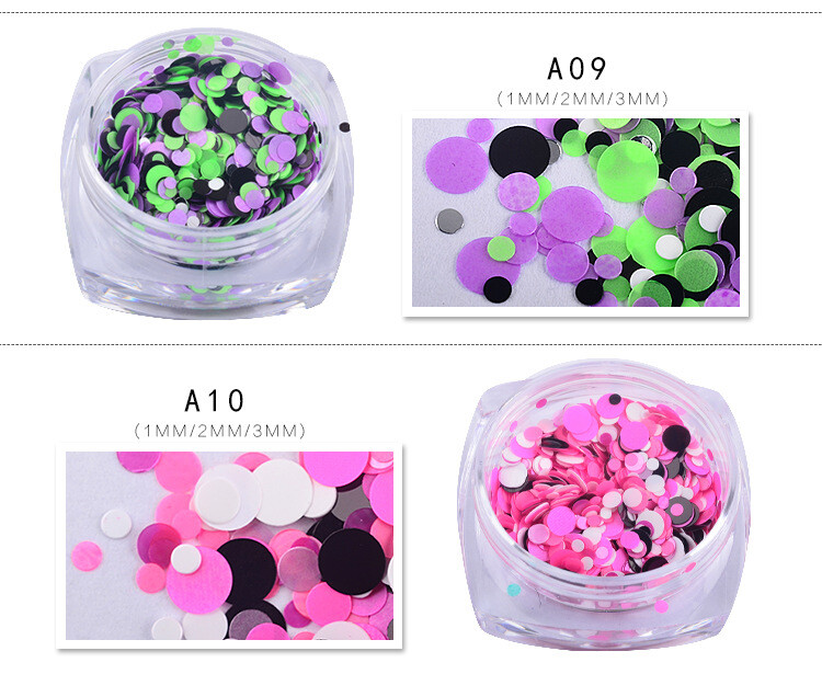 12 Colors Round Nail Glitter Flakes 1/2/3mm 3D Sequins Paillette Decor DIY Tips