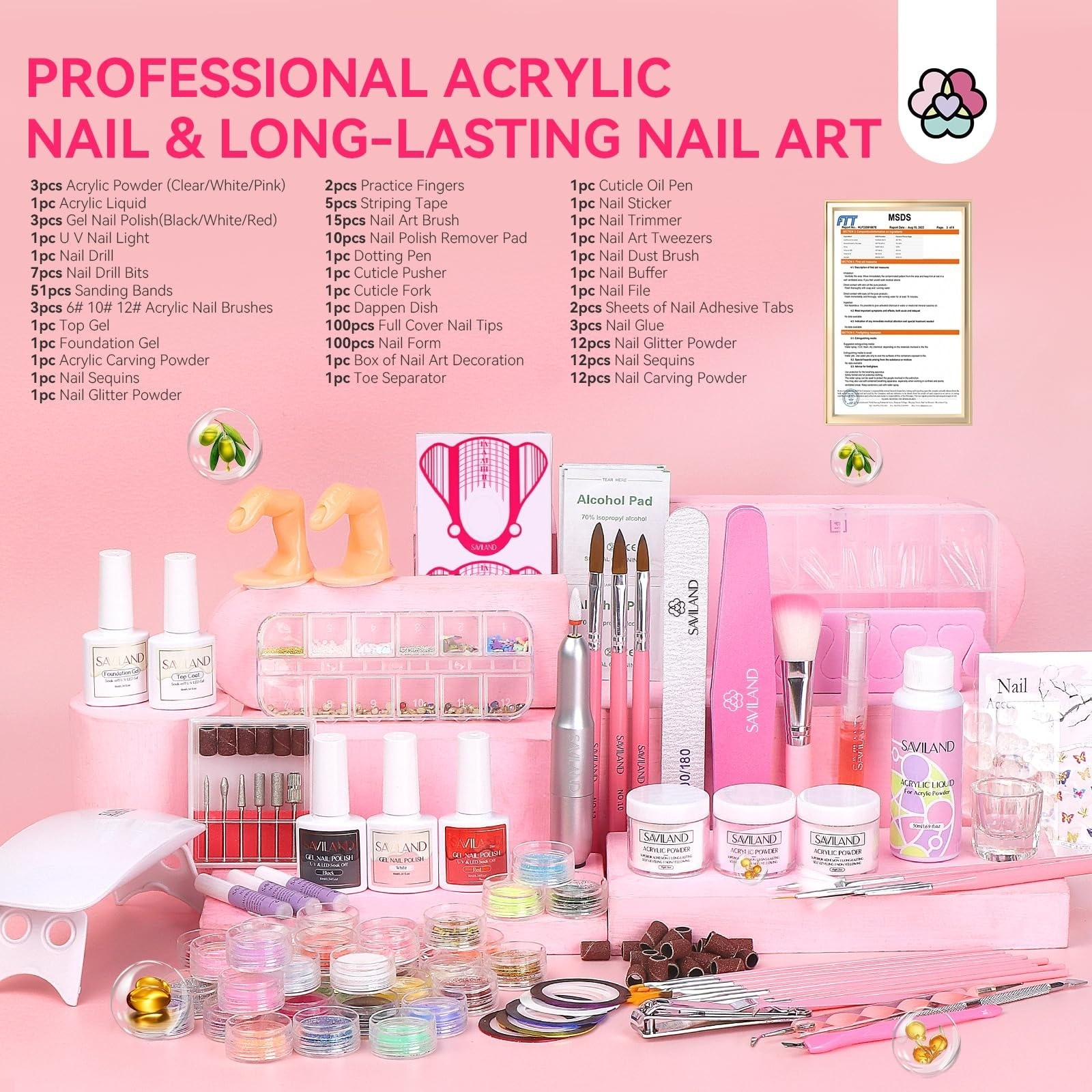 SAVILAND Acrylic Nail Kit with Drill – Professional Set for Beginners