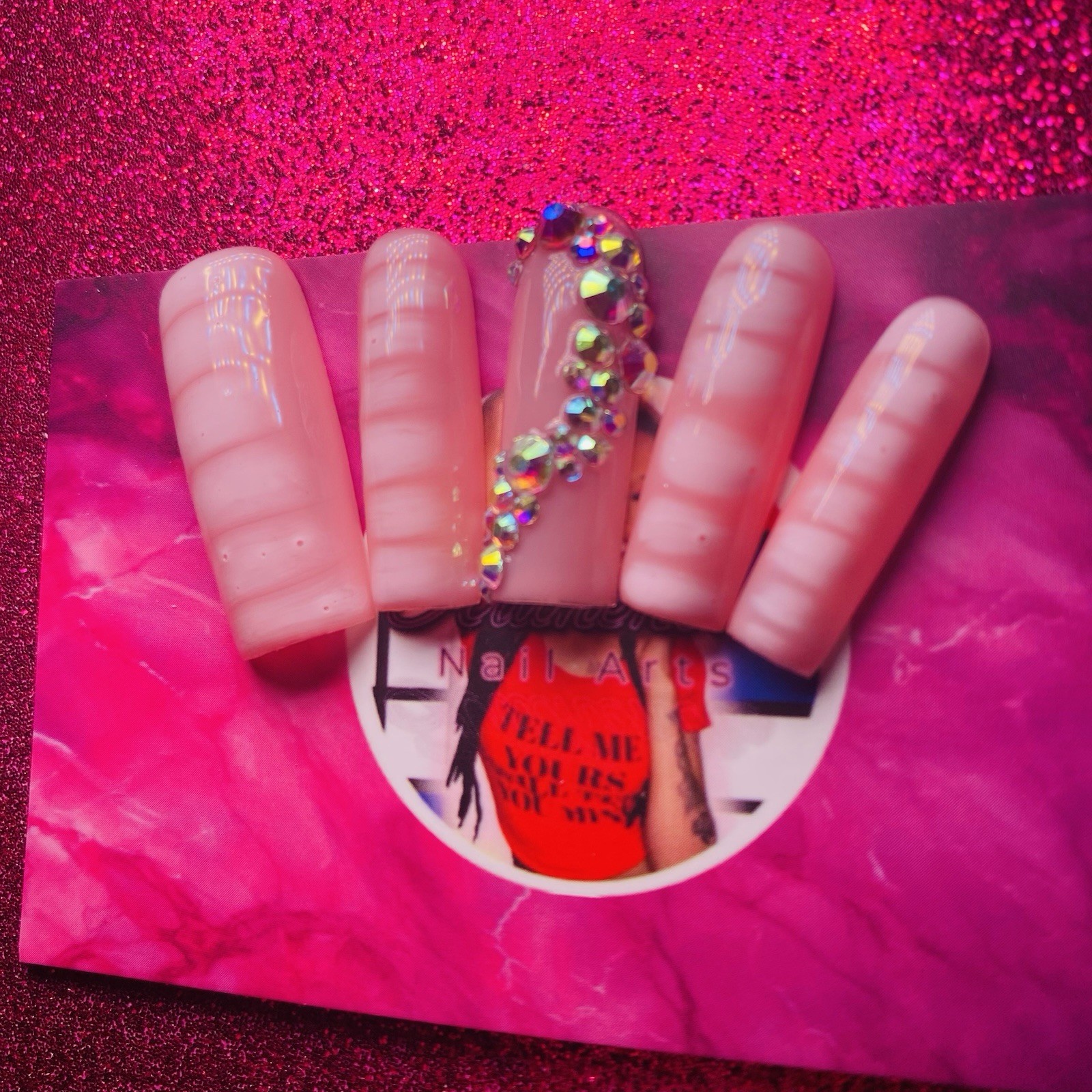 Square Press-On Nails Pink Shiny 3D Sparkle by Authentic Nail Arts by Dia