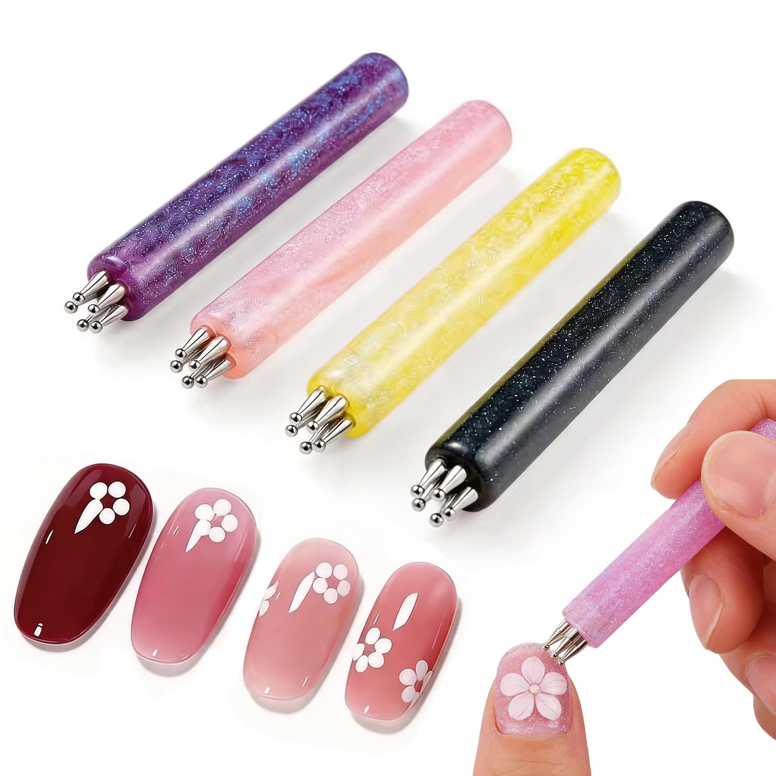 5 Petal Flower Nail Dotting Pen Set – 4PCS Flower Dotting Tools Nail Art, Nai…