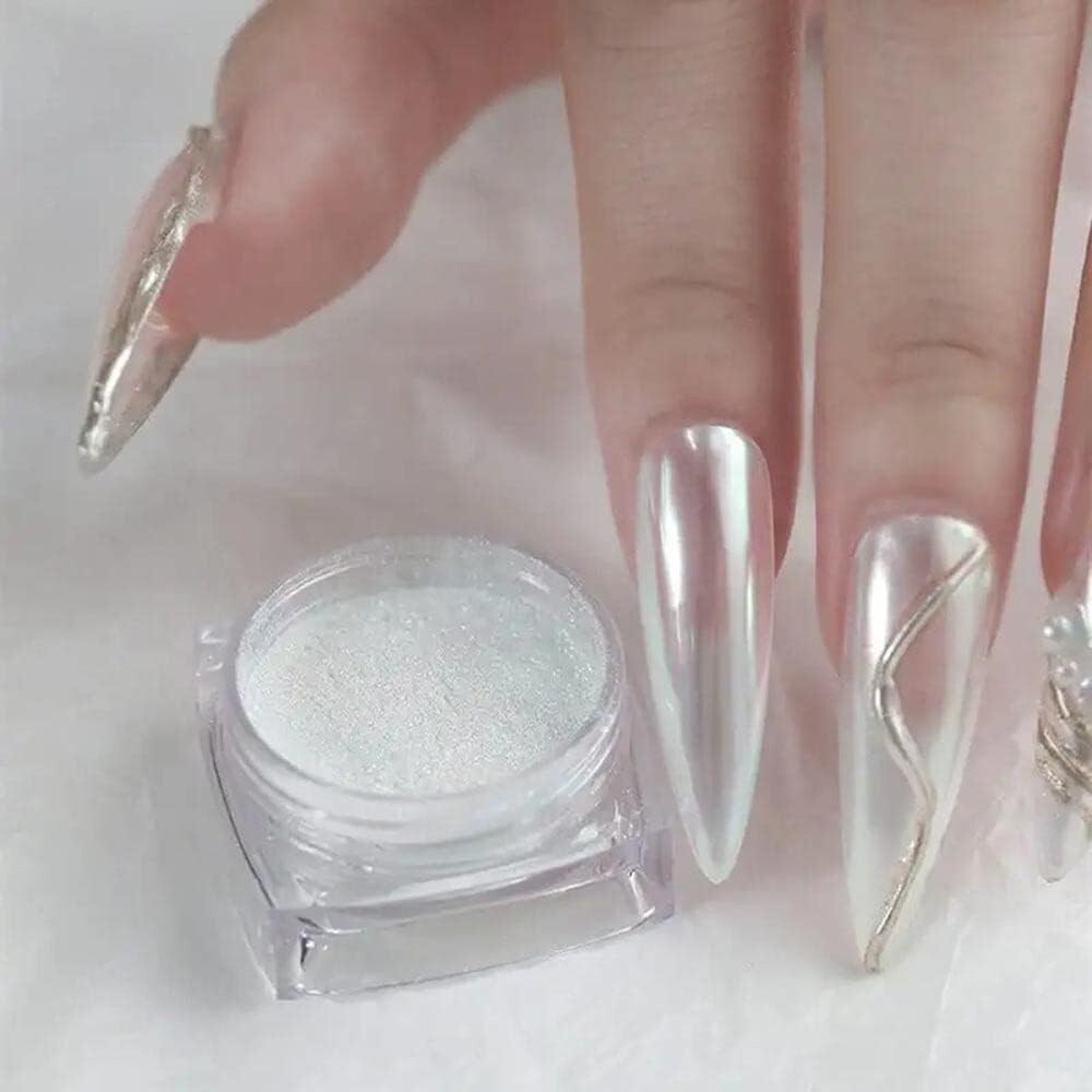 Aurora Chrome Powder Nail Glitter Mirror AB Opal Blue Iridescent Pearl Shimmer