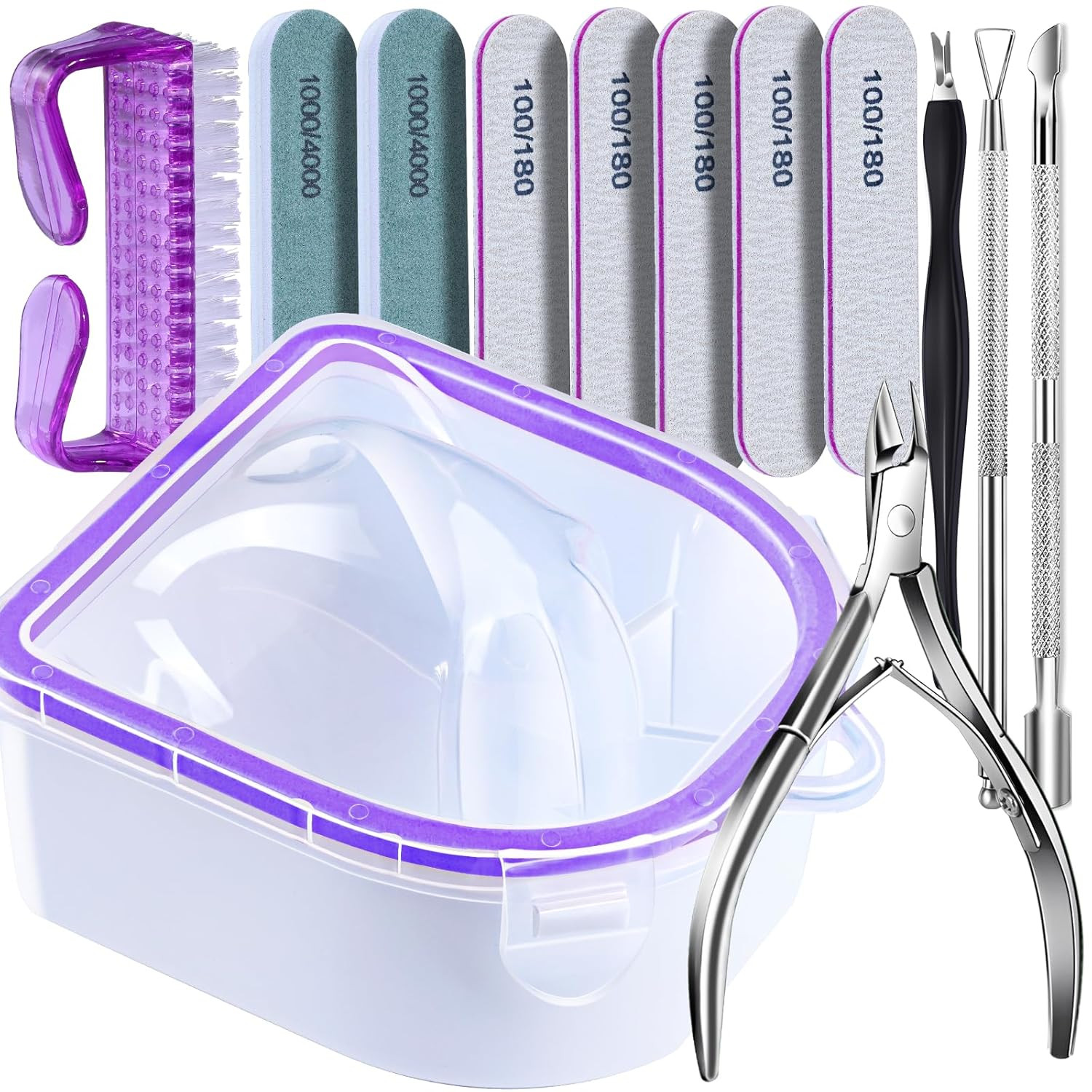Nail Soaking Bowl & Manicure Kit, Nail Remover Tools with Files and Cuticle Tool