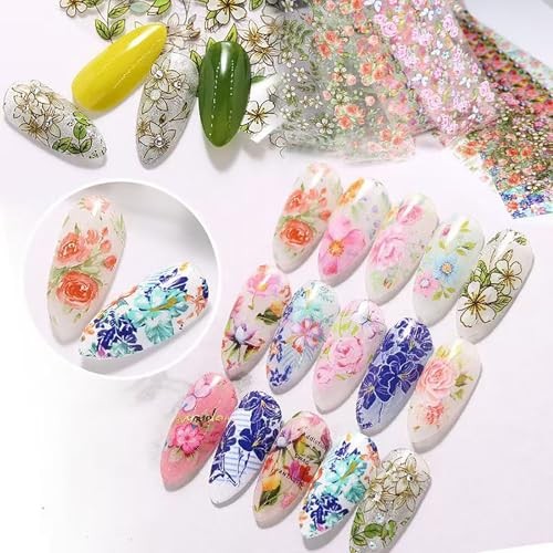 10 Sheets Nail Foil Flower Nail Stickers Floral for Nails Design Starry Style 7