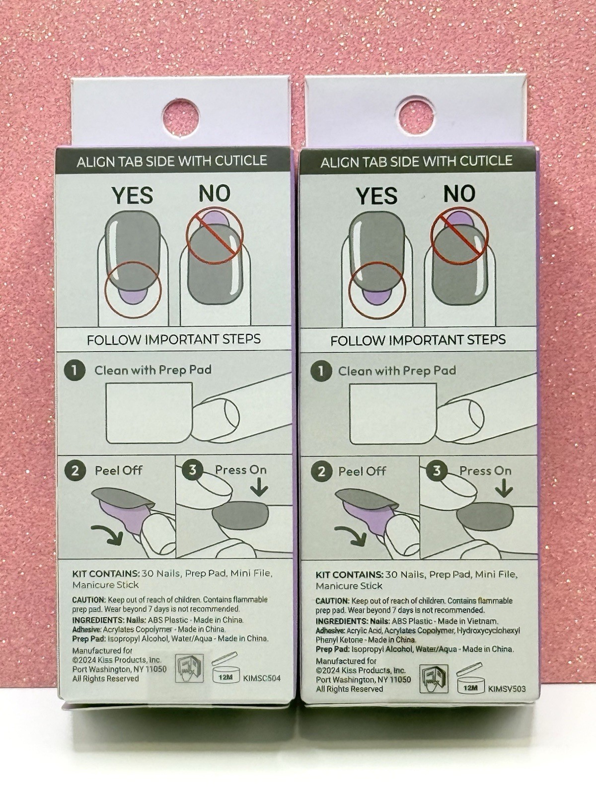 Kiss imPRESS No Glue Press-On Nails Manicure Short Pink Cow Print 91910 Lot Of2