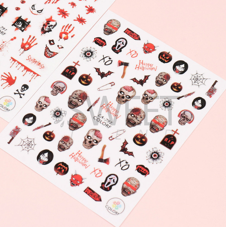 3D Nail Art Sticker Decal Halloween Skull Cross Pumpkin Spider Web Ghost NS41