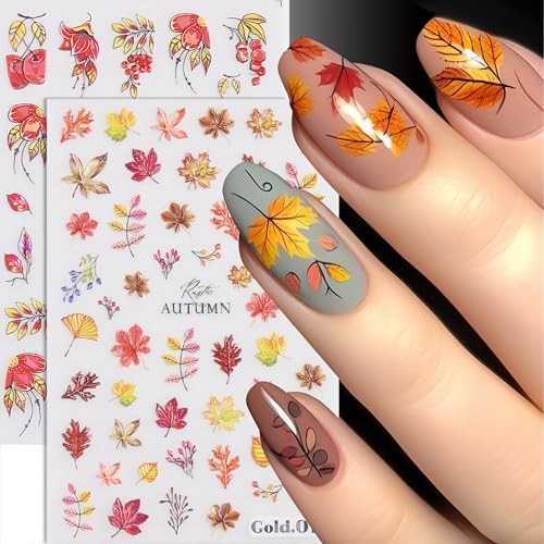 Autumn Nail Art Stickers Fall Leaves Pumpkin Decals 3D Self 09.fall Leaves