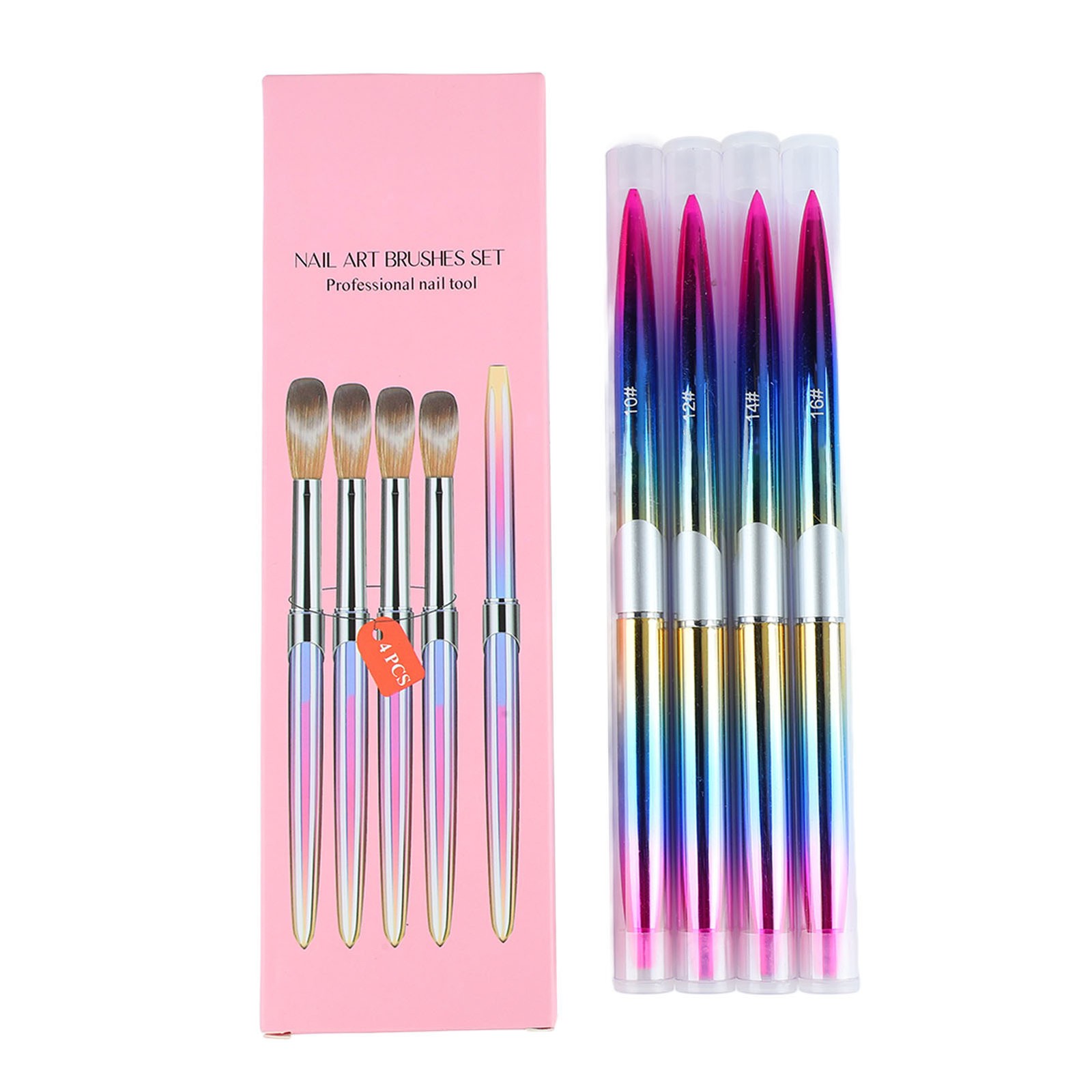 4pcs Nail Art Brush Set Aluminum Tube Ergonomic Handle Firm Flexible Soft Hair