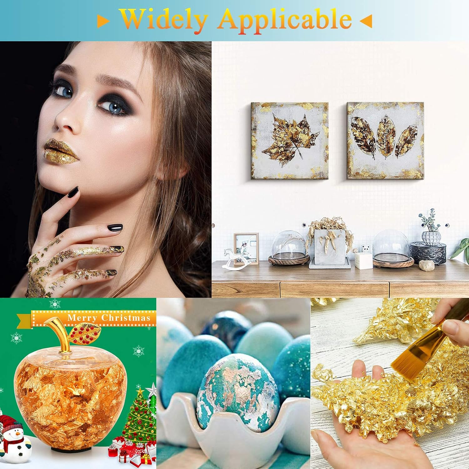Gold Foil Flakes with Tweezers and Brush, 3 Colors Imitation Gold Foil Flakes Me
