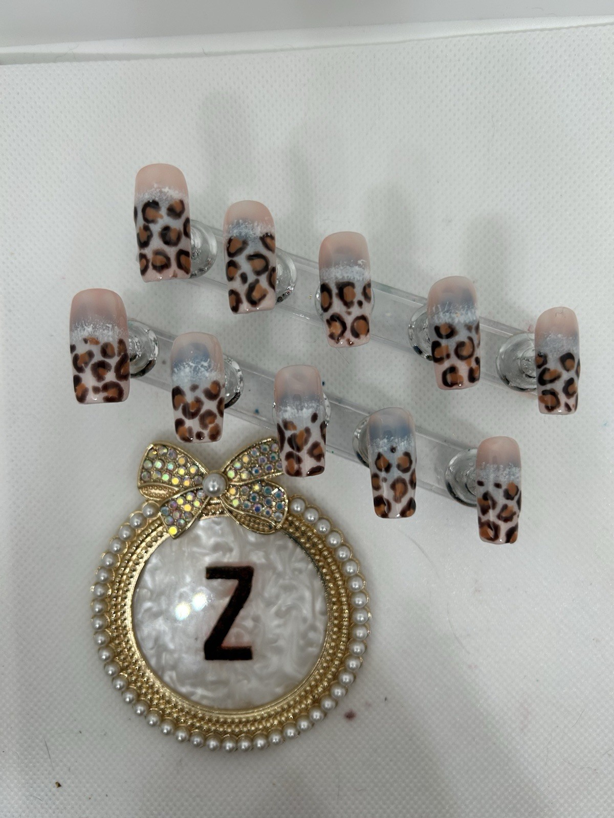 Z NAILZ! Handmade M Square Shiny French Leopard Print Press On Nails