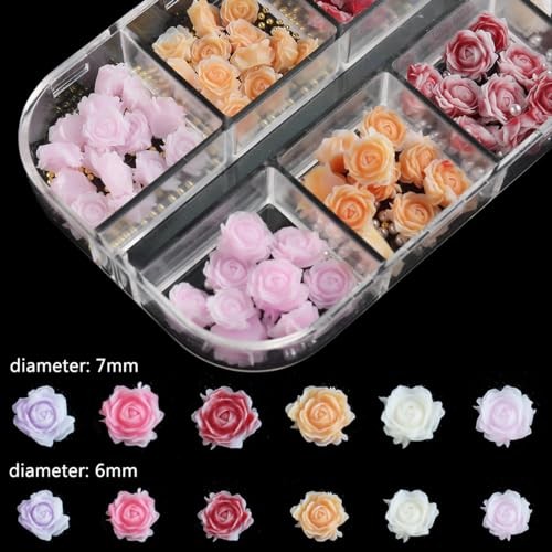 180PCS 3D Flowers Nail Charms – Flat-Back Resin Rose Camellia Rose Nail Charms