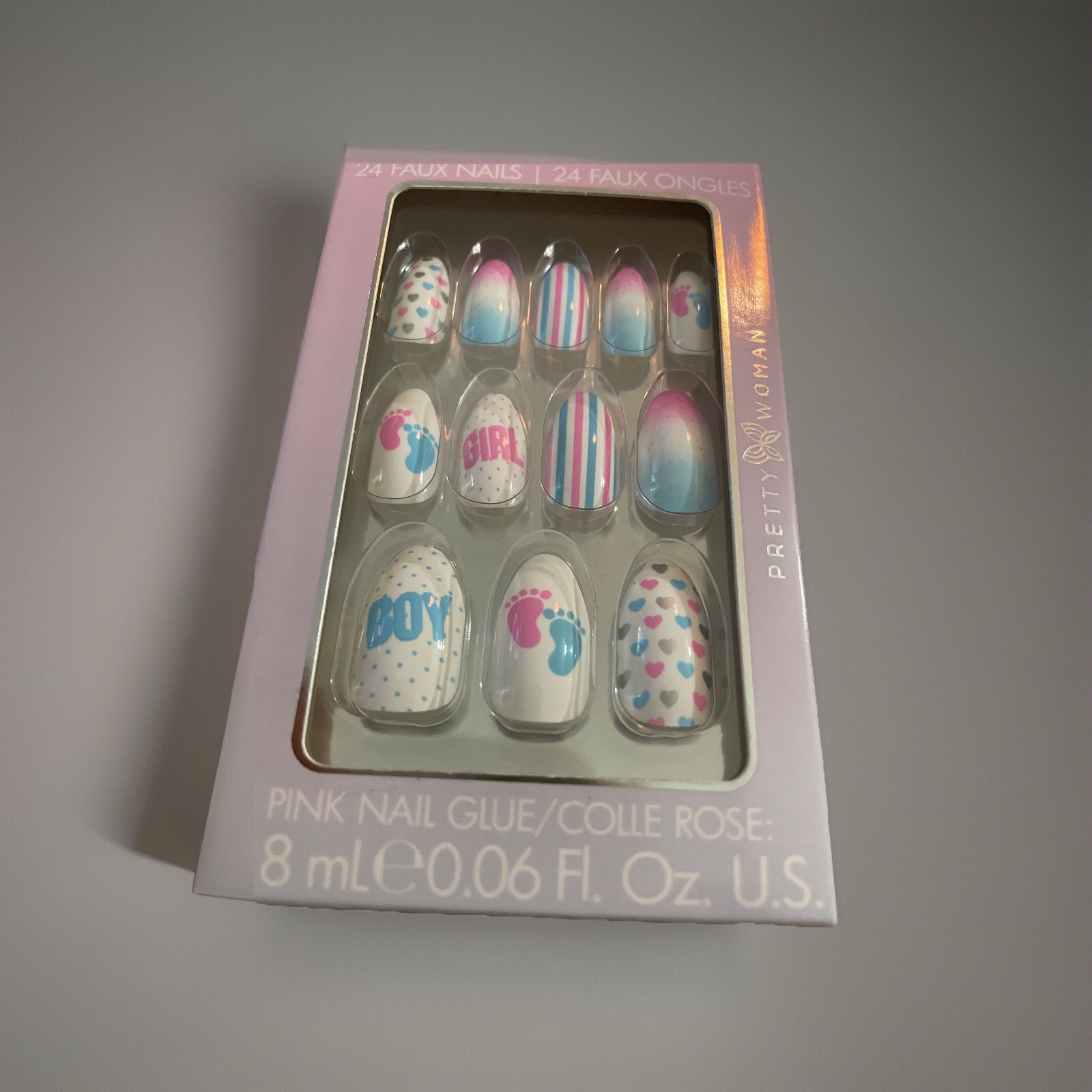 Boy or Girl? Faux Nails 24 With Glue Included. Pregnancy expecting gender reveal