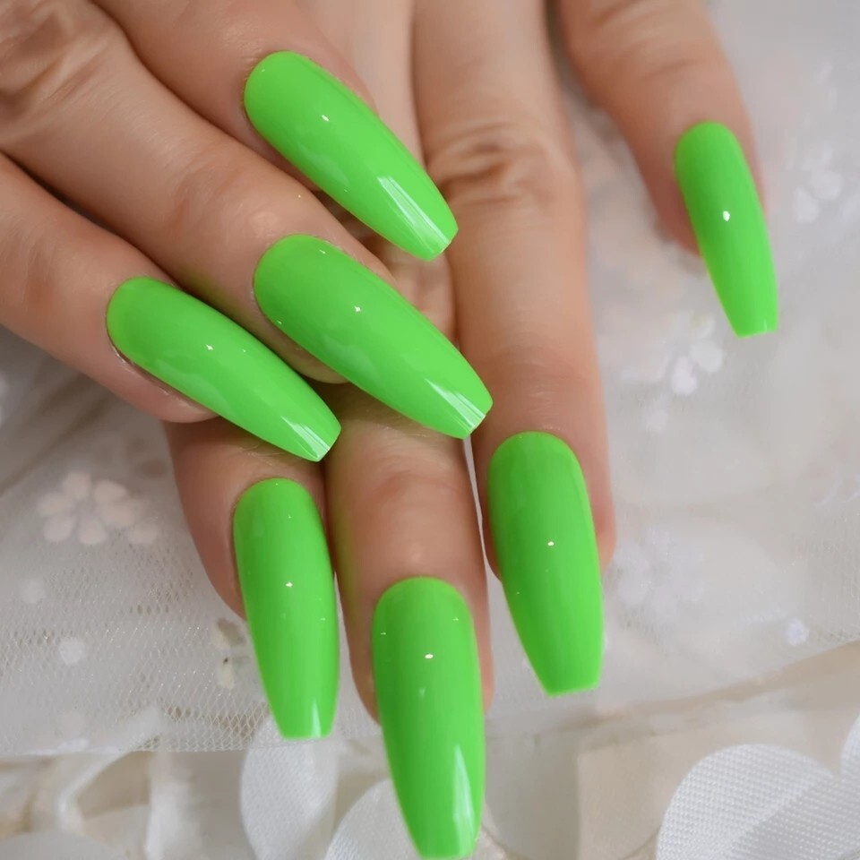 24 Bright Neon Long Press on nails glue 80s rave miami Pink orange blue green