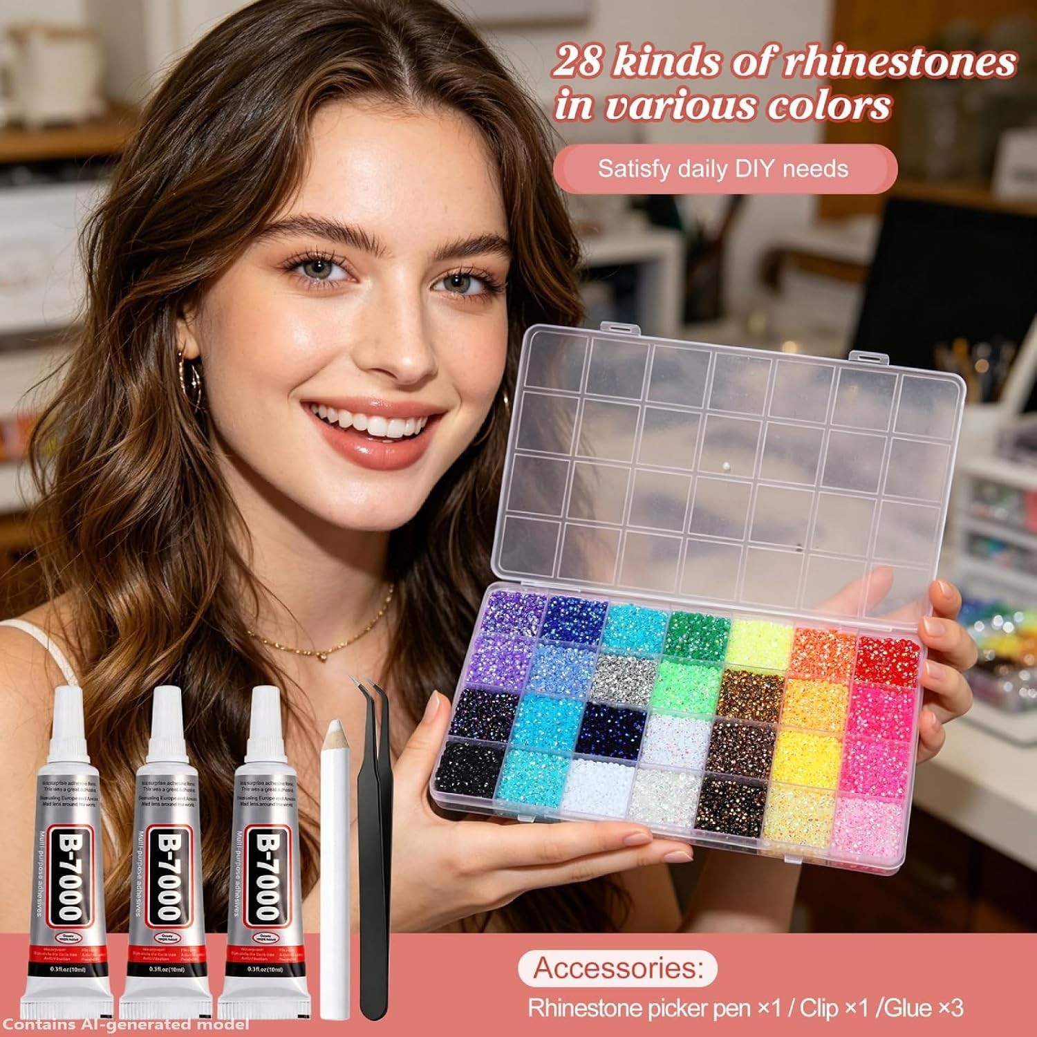 Deluxe 36000Pcs Jewel Rhinestone Kit – 3mm Flatbacks & B7000 Glue for Crafting