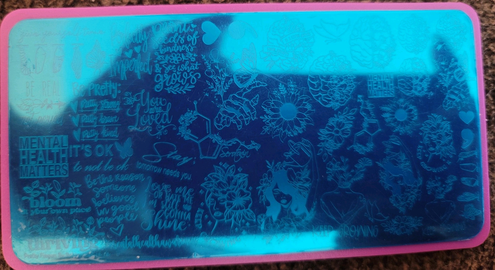 🤕🧠🤯🩹Pretty Fingers By Robin Self Love Mental Health Nail Stamping Plate